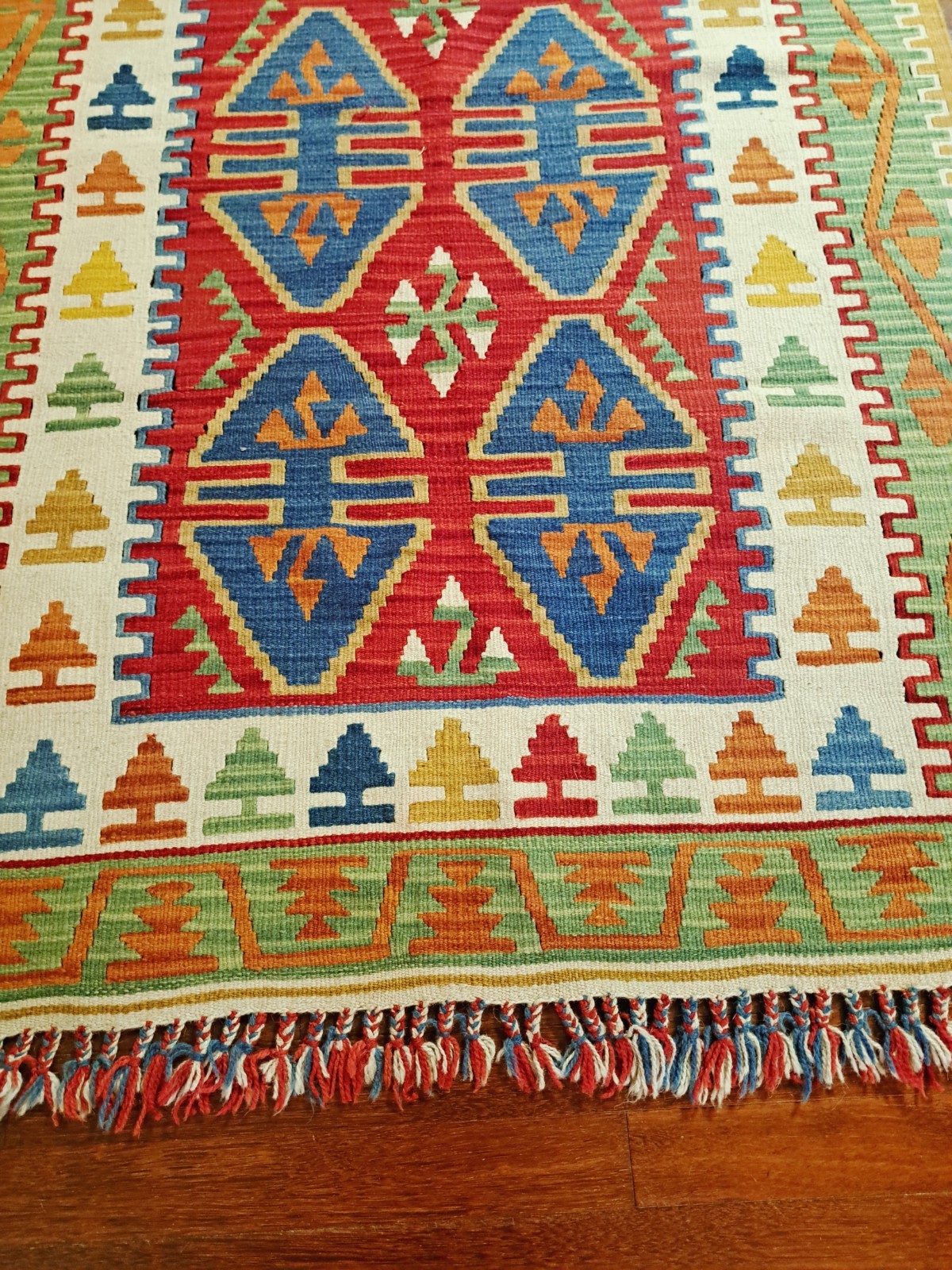 Vintage Traditional Handmade Turkish Wool Multicolor Kilim Rug 6 x3.5 ft gallery