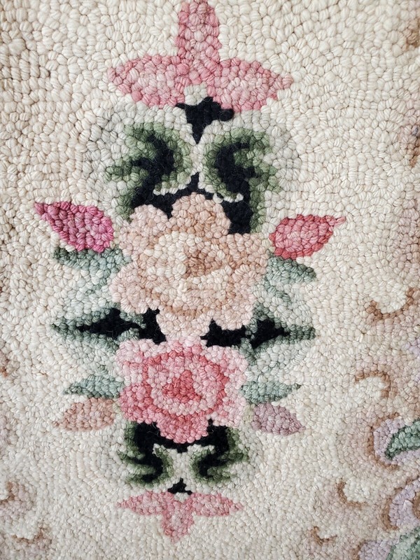 Antique Hand Hooked Crafted Rug - 47" x 24" Floral, Black/Beige/Slate Blue gallery