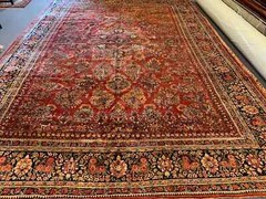 ANTIQUE ORIENTAL HAND-KNOTTED WOOL AREA RUG RED/BLUE/BEIGE 12 X 17