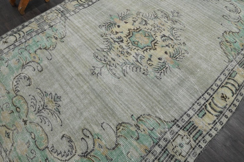 Oushak Turkish Vintage Rug 5x9 Kilim Rug Anatolian Handmade Boho Decor GREEN gallery