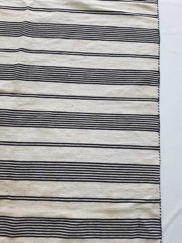 Vintage Handmade Traditional Ivory Striped Kilim Floor Rug Carpet 229x149 cm gallery