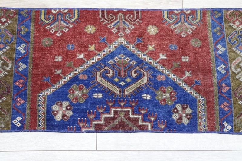 Blue Small Carpet Turkish Handwoven Oriental Cut Rug Wool Foyer Doormat 2x3ft gallery