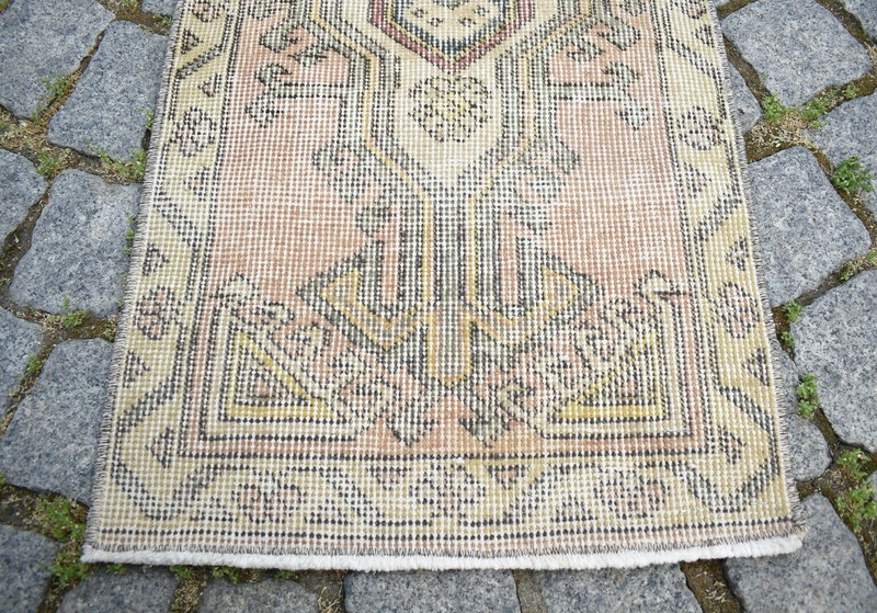 Turkish Rug 17'' x 35'' Vintage Kilim Small Anatolian Oushak Wool Low Pile Rug gallery