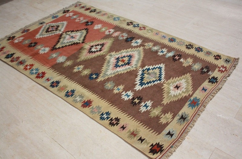 TURKISH KILIM AREA RUG HAND WOVEN WOOL 59" x 82", 151cm x 210cm gallery
