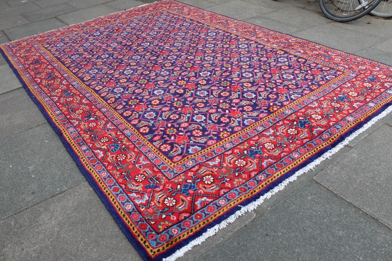 Vintage Hand Made Traditional Oriental Wool Blue Red Large Long Rug 293x197cm gallery