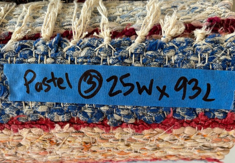 Scandinavian Style MCM Hand-knotted Rag Rug Pastels & Warm Stripes 93” x 25” gallery