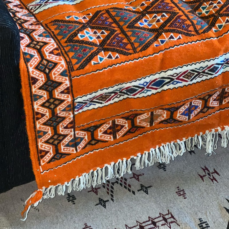 Algerian Traditional Berber Rug - Orange w White red & black colors gallery