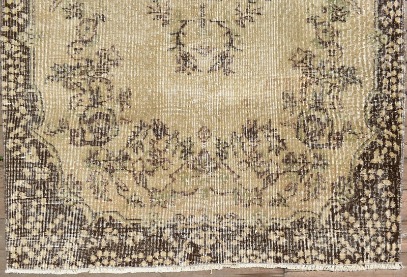 Turkish Rug 46''x86'' Vintage Light Muted Color Oushak Floral Carpet 119x219cm gallery