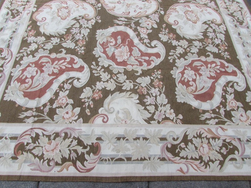 Fine Vintage Hand Made French Design Wool Brown Original Aubusson 308X245cm gallery