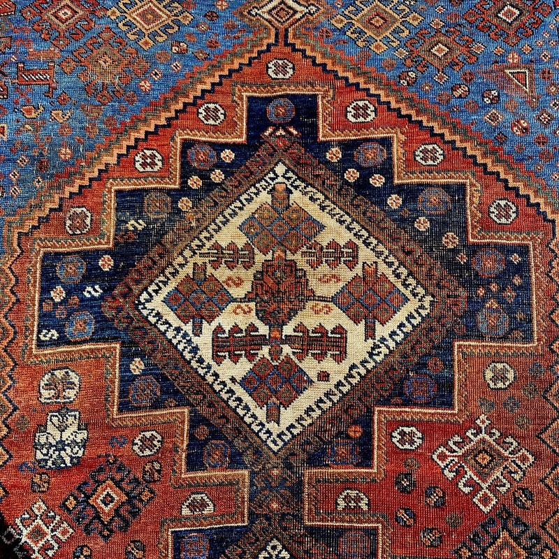19th Century 4 X 6 Afsharii Antique Rug 100% Wool Rust Red Blue Beautiful Colors gallery
