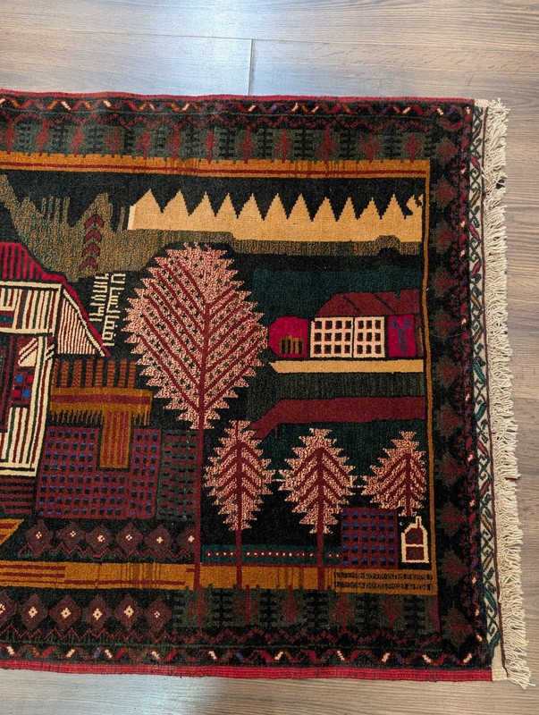 Afghan Rug 3x5 Pictorial Village Scene Tribal Rug Handmade Balouchi Carpet New gallery