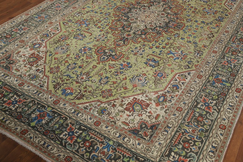 Light Green Medallion Hand-knotted Over-Dyed Traditional Room Size Area Rug 7x10 gallery