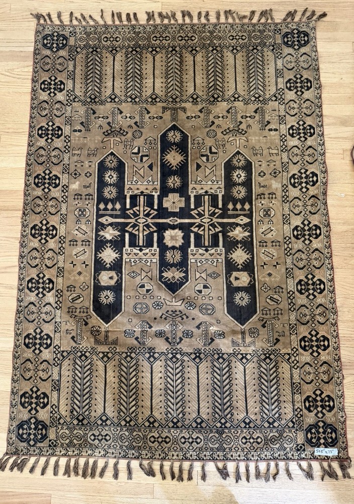 Vintage Hand Knotted Turkish Anatolian Tribal Wool Rug 50.5” x 73” Geometric