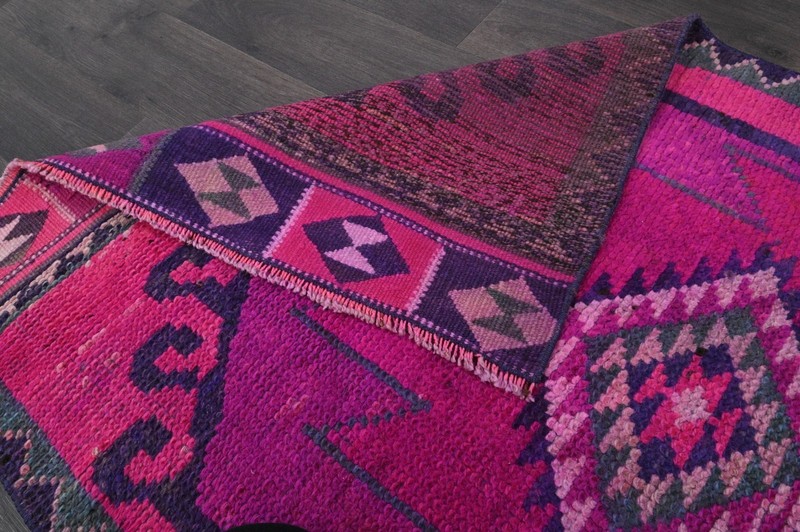 Vintage Turkish Runner Rug 3x11ft Wool Anatolian Handmade Hallway Oushak PINK gallery