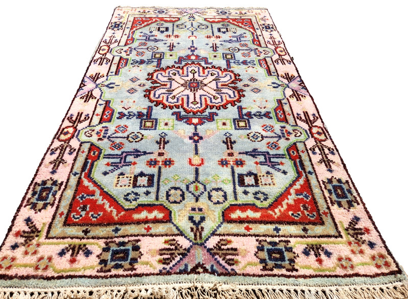 3'X5' ANTIQUITY HAND WOVEN CAUCASIAN -KAZAK TRIBAL MUTED BLUE GREEN WOOL RUG gallery