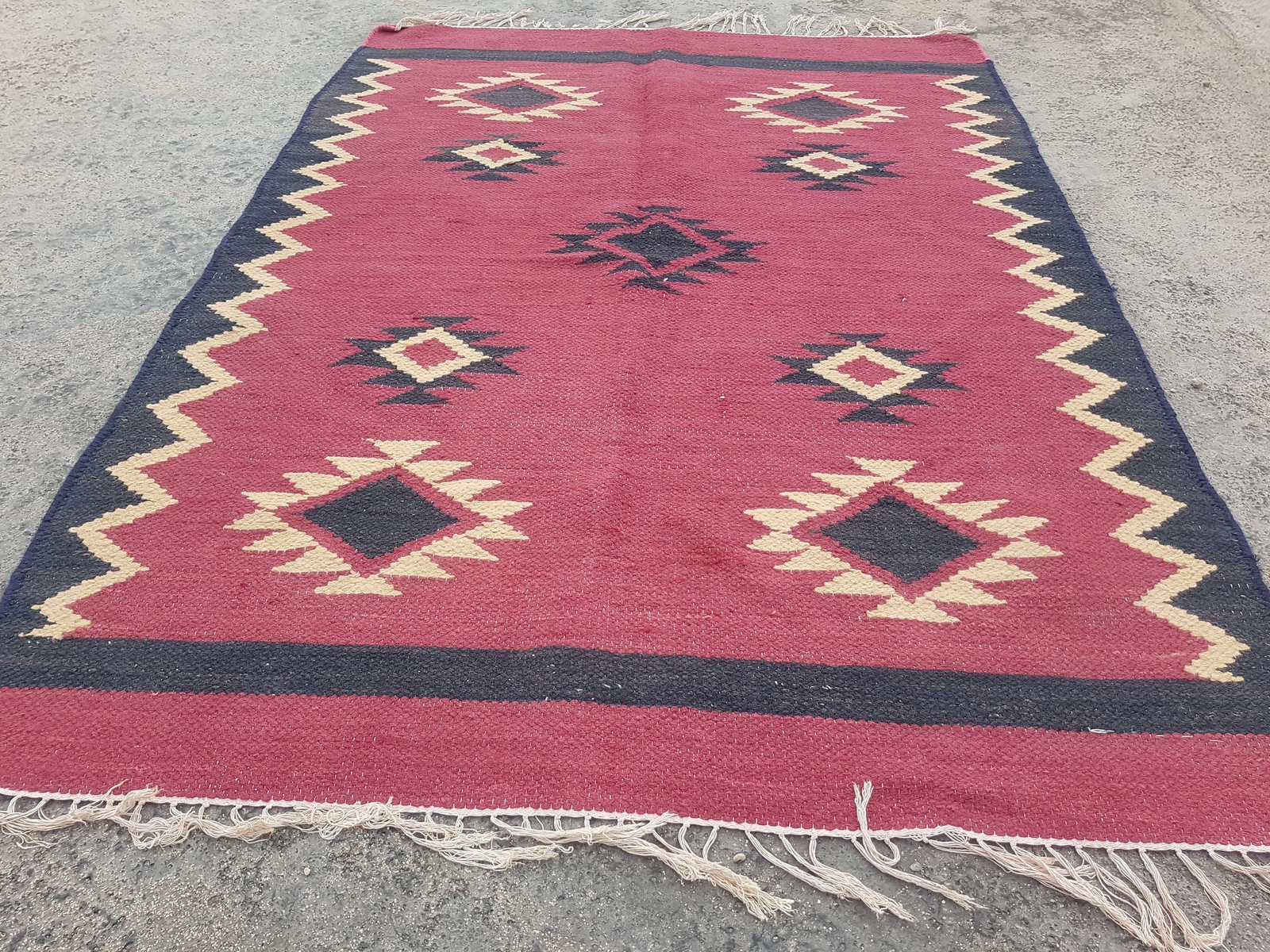 Vintage Handmade Traditional Geometric Pink Kilim Floor Rug Carpet 151x110cm gallery
