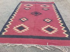 Vintage Handmade Traditional Geometric Pink Kilim Floor Rug Carpet 151x110cm