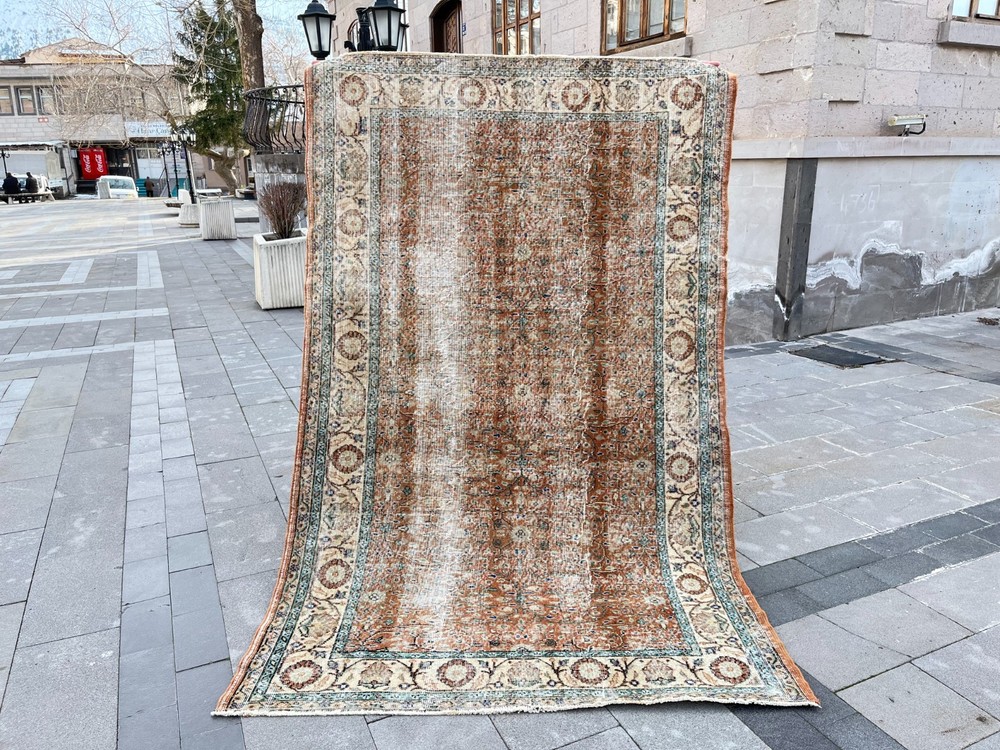 5x8 Hand-Knotted Antique Look Rug - Faded Terracotta Turkish Rug - Boho Chic