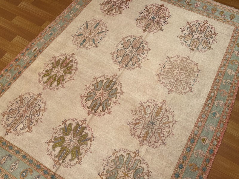 5x6 ft Antique Handwoven Kashmiri Pure Silk Kilim Rug Fine Ivory Floral Carpet gallery