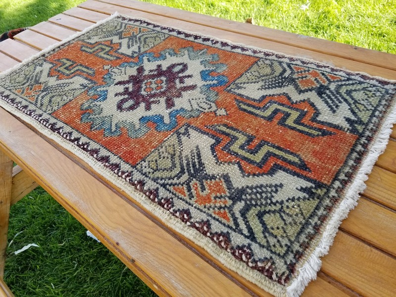Bohemian Antique 1940-1950's Wool Pile Vegy Dye Tribal Rug 1'7''x2'9'' gallery