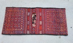 Antique Turkish Tribal Wool Turkoman Double Saddlebag Khorjin Rug 25″ x 55″