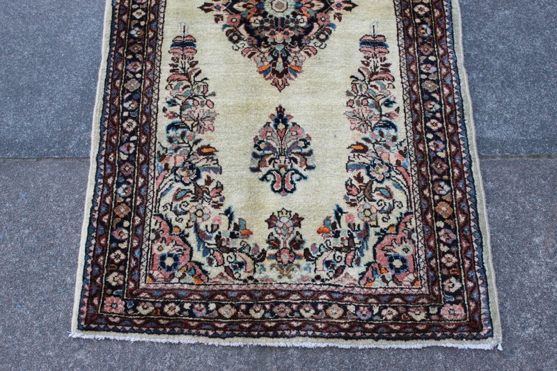 Vintage Worn Hand Made Traditional Oriental Wool White Small Rug Runner 123x65cm gallery