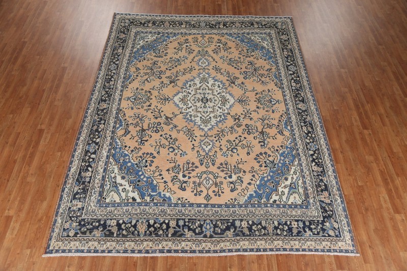 Vintage Muted Peach Hamedan Area Rug 9x12 ft Hand-knotted Low Pile Wool Carpet gallery