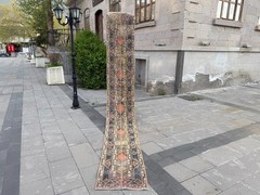 Vintage Turkish Oushak Runner Rug 2×13.1 ft Navy Coral Hallway Rug