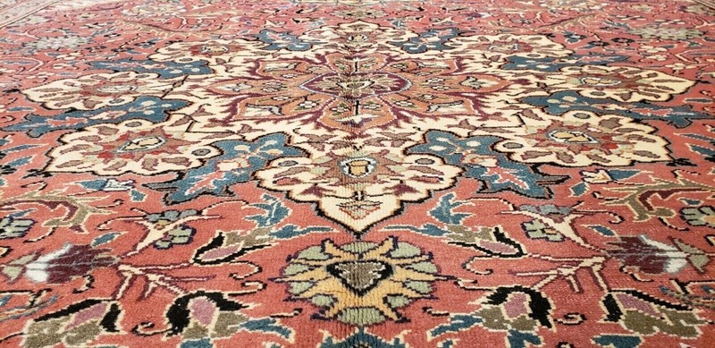 Masterpiece Antique 1930-1940s Natural Dye Wool Pile Floral Hereke Rug 6'8"×9'8" gallery
