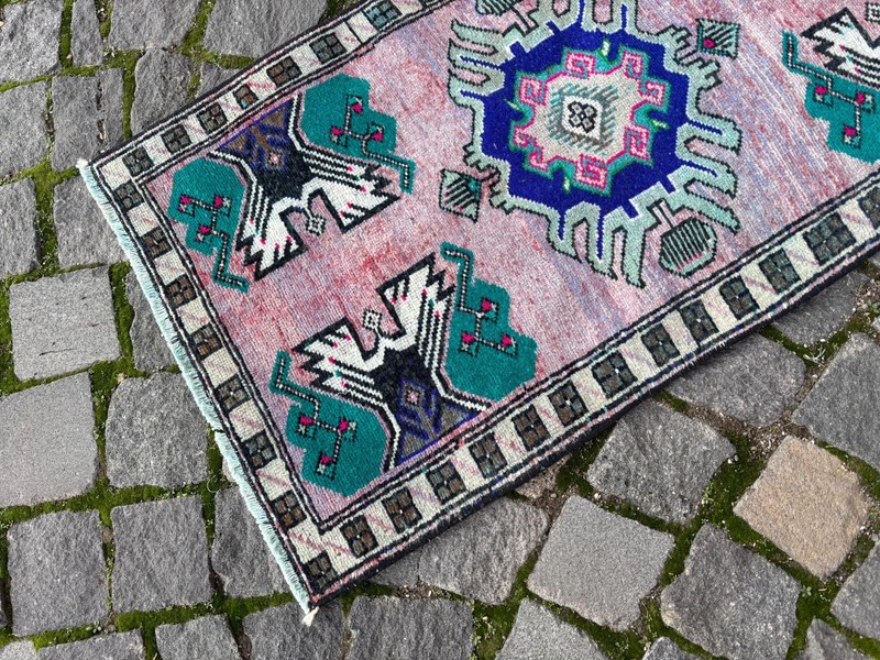 Handwoven Turkish Kilim Rug, Small Vintage Bohemian Decor (1,6 x 3,0 ft) gallery