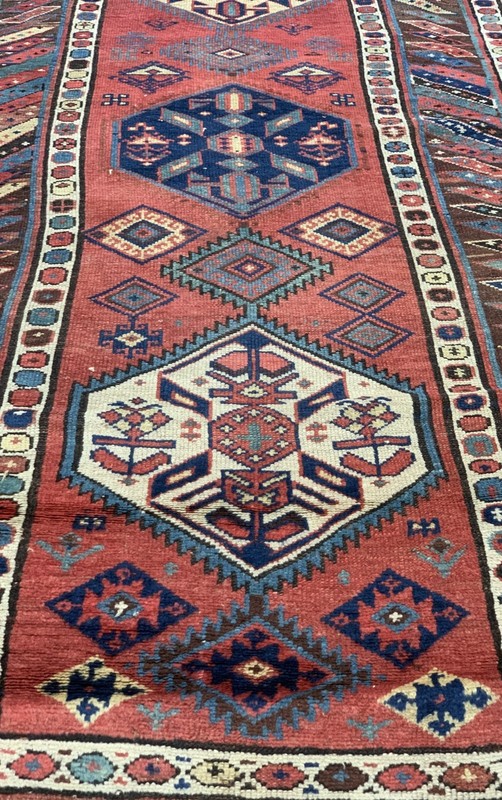 Antique Caucasian Runner 3'7" x 10' Hand-Knotted Wool Tribal Oriental Rug gallery