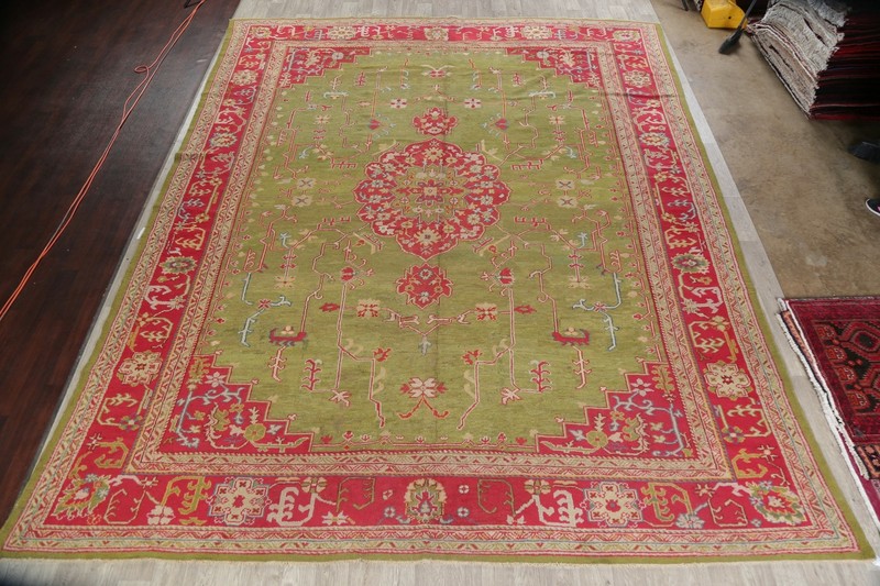 Antique Oushak Vegetable Dye WOOL Area Rug Handmade GREEN USHAK Carpet 13 x 16 gallery