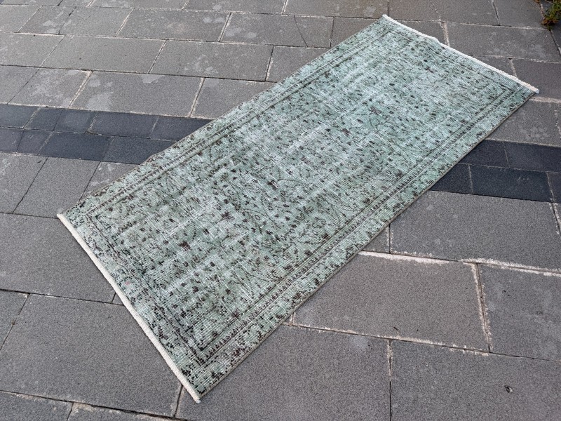 Vintage Distressed Turkish Rug 3x6.4 Ft Sage Green Wool Area Rug Handmade gallery