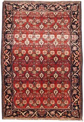 Semi-Antique Handmade Oriental Rug Red Carpet Allover Floral Pattern 4’6X6’7 ft
