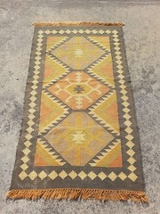 Distressed Vintage Handmade Geometric Brown Kilim Floor Rug Carpet 157x93cm