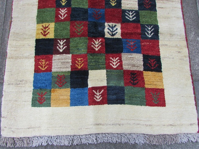 Vintage Traditional Hand Made Oriental Gabbe Wool Cream Red Small Rug 158x106cm gallery