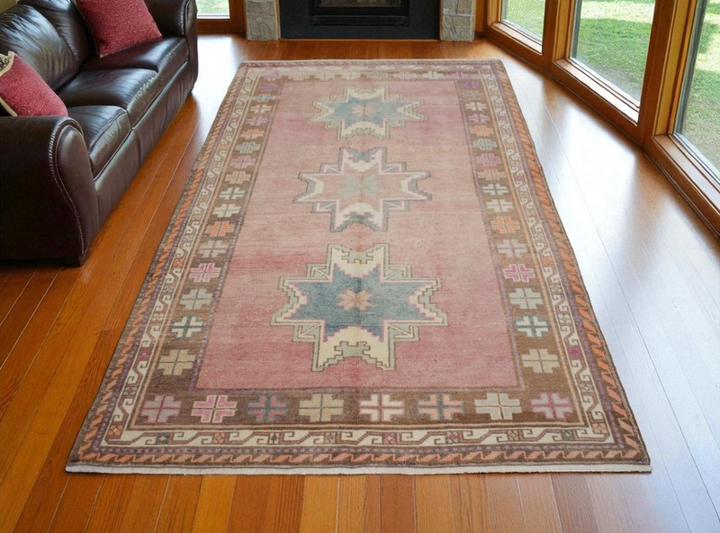 4x8 Rug Handmade Area Rug Low Pile Turkish Tribal Wool Rug Ethnic Rug 4′4″x7′7″ gallery