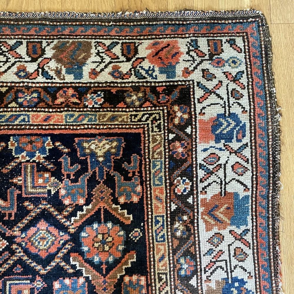 Vintage Rug 4' 7 x 6' 8 Navy Hand Knotted Oriental Rug