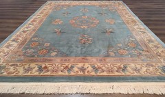 Chinese Wool 7.5 x 9.5, 90 Line Chinese Carving Carpet, Light Blue