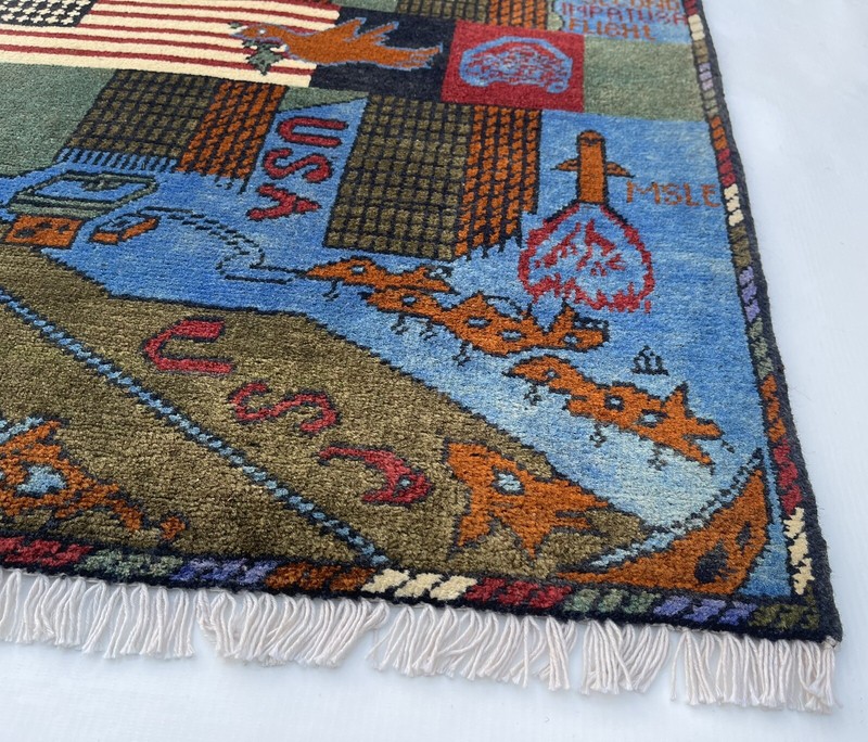 79x60cm Handmade rug 9/11 twin towers War Rug Afghan War Rug Handicrafts #112 gallery
