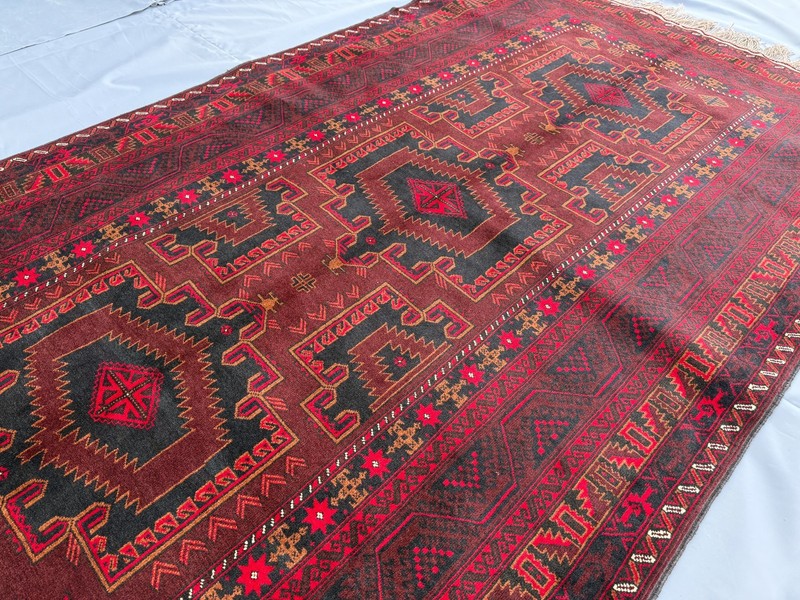 Brown Hand Knotted Afghan Baluchi Rug 4x8 ft Antique Persian Style Tribal Carpet gallery
