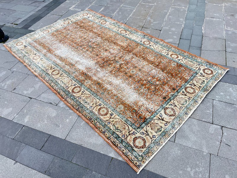 5x8 Hand-Knotted Antique Look Rug - Faded Terracotta Turkish Rug - Boho Chic gallery