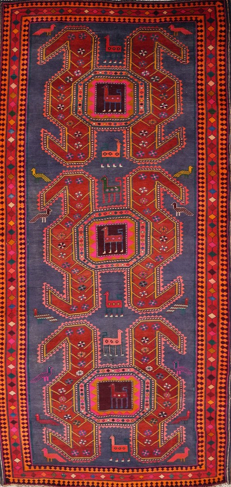 Vintage Traditional Style Animals Wool Area Rug 5x10 ft Hand-knotted