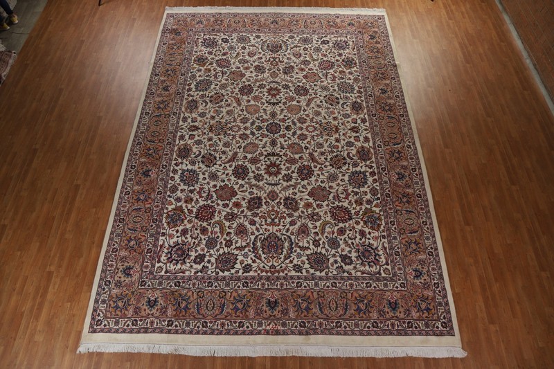 Vegetable Dye Kashmar Ivory Wool Vintage Handmade Living Room Large Rug 11x16 gallery