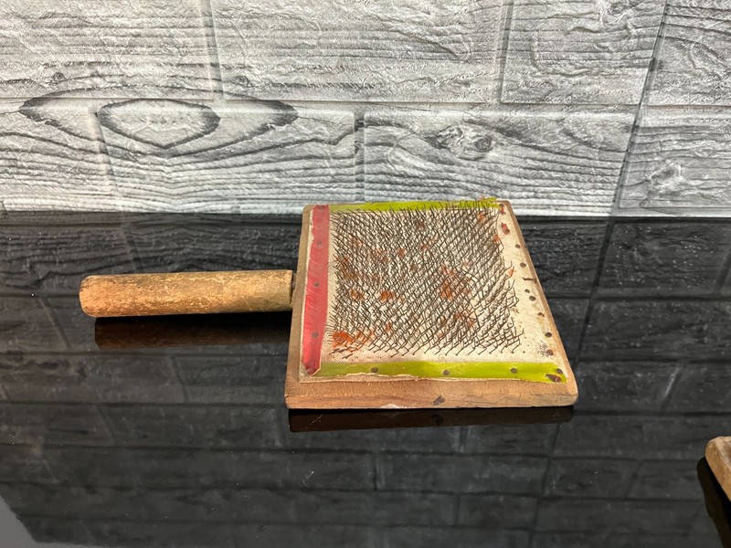 Vintage Moroccan Wool Carders Pair Wooden Textile Tool Rustic Farm Decor gallery