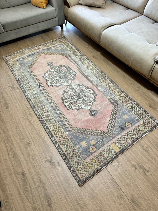 4x7 PINK Oushak Rug, Handwoven Vintage Rug, Turkish Rug, Handmade Wool Area Rug gallery