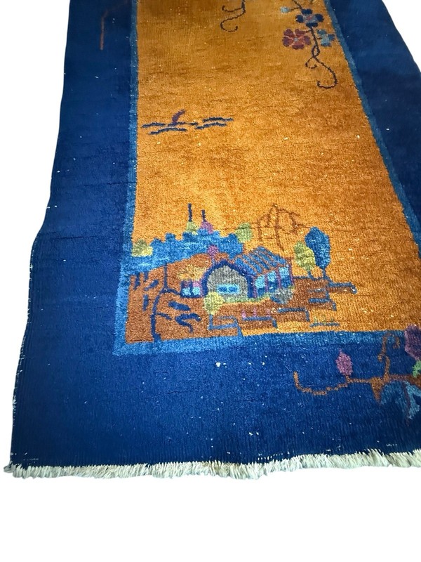 Antique Chinese Art Deco Rug 1920s Hand-Knotted Wool 58”×29.5” Floral Open-Field gallery