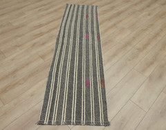 Vintage Gray Runner Rug Anatolian Hand Knotted Tribal Ethnic Kilim Carpet 2x7ft