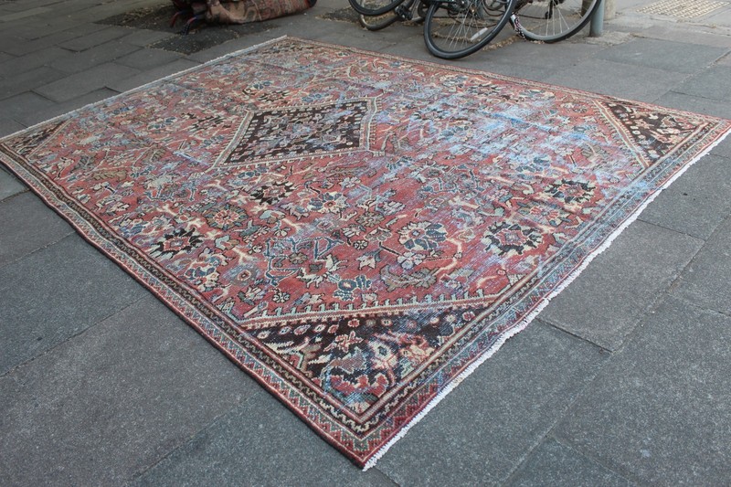 Antique Worn Traditional Hand Made Turkish Oriental Wool Red Carpet 317x217cm gallery