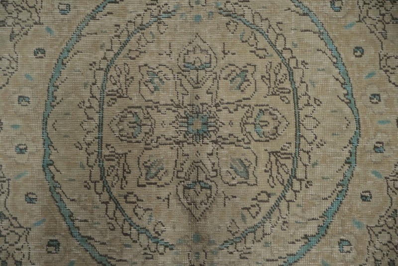 Heritage Inspired: Ornate Beige Rug with Subtle Blue Hues Handmade Carpet 7x10 gallery